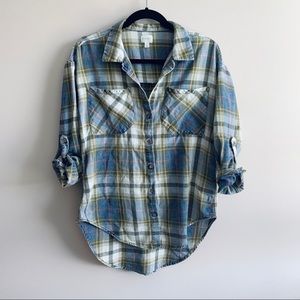 Adjustable Sleeve Plaid Shirt